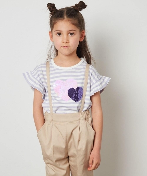 a.v.v（アーヴェヴェ）の「[100-130]フリルスリーブスパンコールＴシャツ（Tシャツ/カットソー・キッズ・ライトピンク/ライトブルー/パープル/ブラック/ホワイト・100/130/110/120）」の7枚目の写真