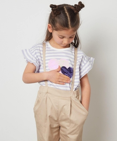 a.v.v（アーヴェヴェ）の「[100-130]フリルスリーブスパンコールＴシャツ（Tシャツ/カットソー・キッズ・ライトピンク/ライトブルー/パープル/ブラック/ホワイト・100/130/110/120）」の8枚目の写真