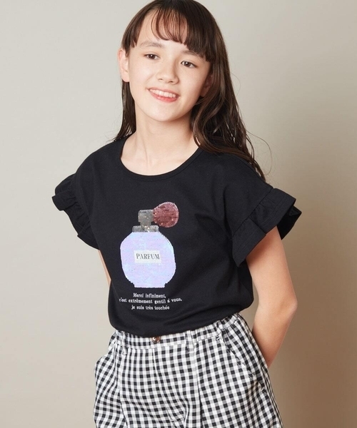 a.v.v（アーヴェヴェ）の「[100-130]フリルスリーブスパンコールＴシャツ（Tシャツ/カットソー・キッズ・ライトピンク/ライトブルー/パープル/ブラック/ホワイト・100/130/110/120）」の12枚目の写真