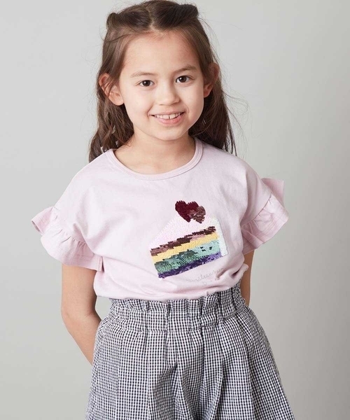 a.v.v（アーヴェヴェ）の「[100-130]フリルスリーブスパンコールＴシャツ（Tシャツ/カットソー・キッズ・ライトピンク/ライトブルー/パープル/ブラック/ホワイト・100/130/110/120）」の17枚目の写真