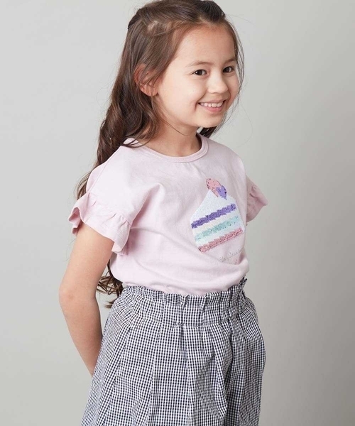 a.v.v（アーヴェヴェ）の「[100-130]フリルスリーブスパンコールＴシャツ（Tシャツ/カットソー・キッズ・ライトピンク/ライトブルー/パープル/ブラック/ホワイト・100/130/110/120）」の18枚目の写真