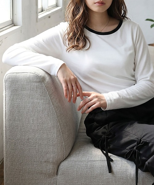 NinaetLina（ニナエリナ）の「無地リンガーカットソー（Tシャツ/カットソー・レディース・ブラック/ホワイト/グレー・FREE）」の2枚目の写真