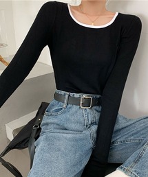 無地リンガーカットソー