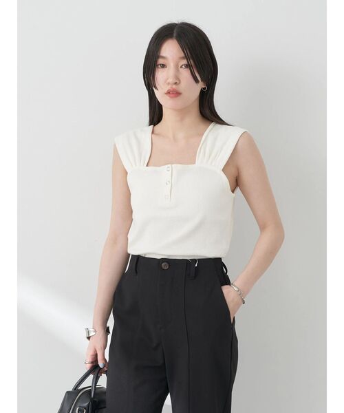 earth music&ecology（アースミュージックアンドエコロジー）の「リブフレンチタンクトップ（インナーウェア/肌着・レディース・イエロー/モカ/チャコールグレー/オフホワイト・S/M）」の5枚目の写真