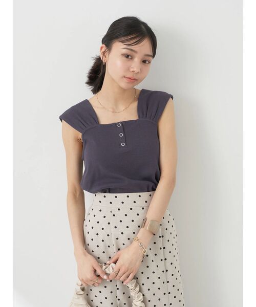 earth music&ecology（アースミュージックアンドエコロジー）の「リブフレンチタンクトップ（インナーウェア/肌着・レディース・イエロー/モカ/チャコールグレー/オフホワイト・S/M）」の13枚目の写真