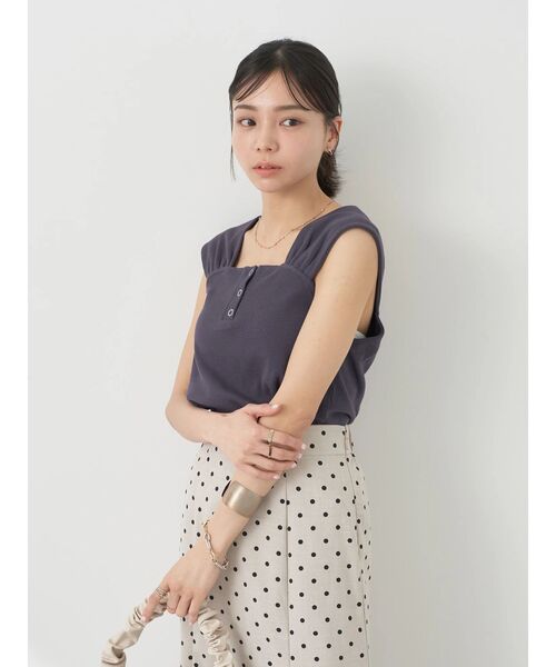 earth music&ecology（アースミュージックアンドエコロジー）の「リブフレンチタンクトップ（インナーウェア/肌着・レディース・イエロー/モカ/チャコールグレー/オフホワイト・S/M）」の17枚目の写真