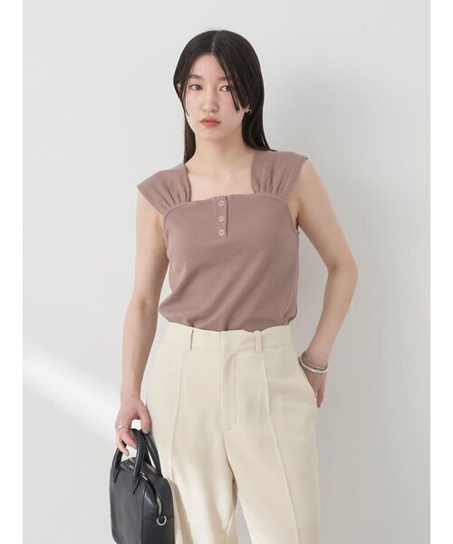 earth music&ecology（アースミュージックアンドエコロジー）の「リブフレンチタンクトップ（インナーウェア/肌着・レディース・イエロー/モカ/チャコールグレー/オフホワイト・S/M）」の22枚目の写真