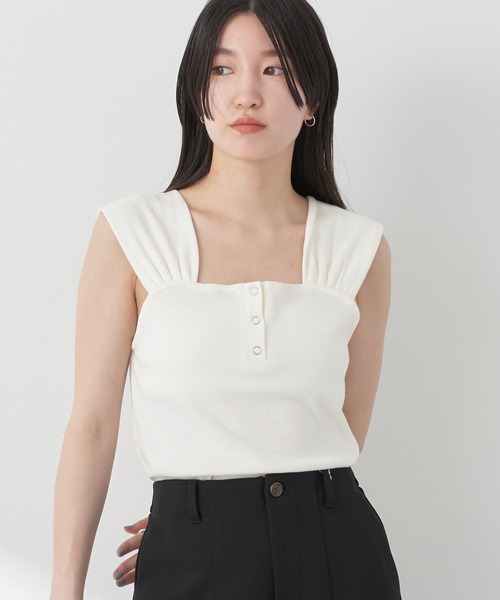 earth music&ecology（アースミュージックアンドエコロジー）の「リブフレンチタンクトップ（インナーウェア/肌着・レディース・イエロー/モカ/チャコールグレー/オフホワイト・S/M）」の3枚目の写真