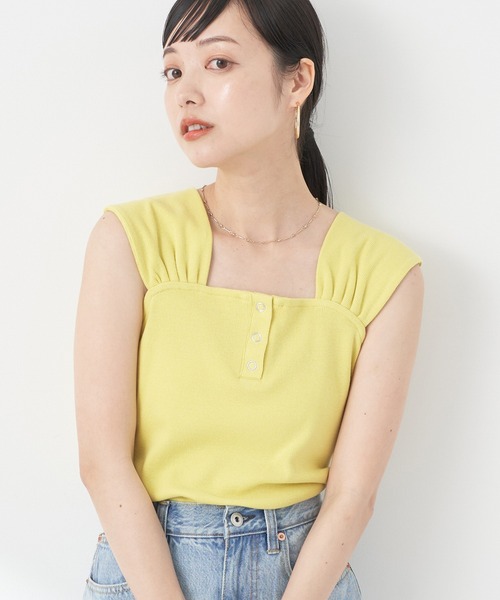 earth music&ecology（アースミュージックアンドエコロジー）の「リブフレンチタンクトップ（インナーウェア/肌着・レディース・イエロー/モカ/チャコールグレー/オフホワイト・S/M）」の4枚目の写真