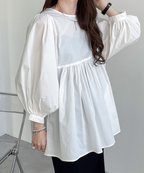 セール】タイプライターボリュームペプラムブラウス（シャツ
