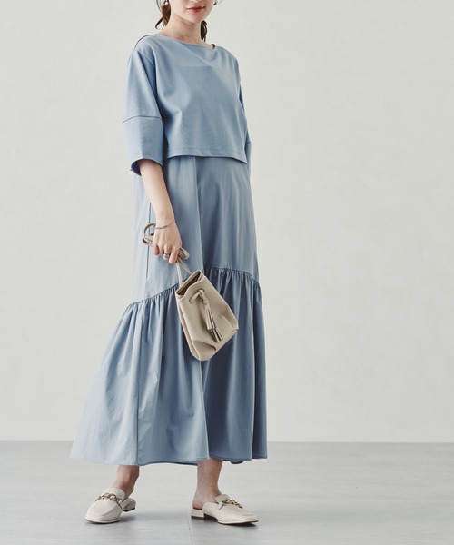 acro（アクロ）の「■キャミワンピースセットポンチトップス/AC3301（ワンピース・レディース・ブルー/ブラック・ﾌﾘ-）」の2枚目の写真