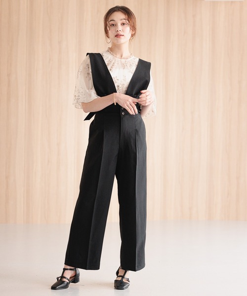 mysty woman(ミスティウーマン)の「ハイウエストサスツキパンツ 906366(その他パンツ・レディース・ブラック/ホワイト系その他/ライトグリーン・FREE)」の1枚目の写真