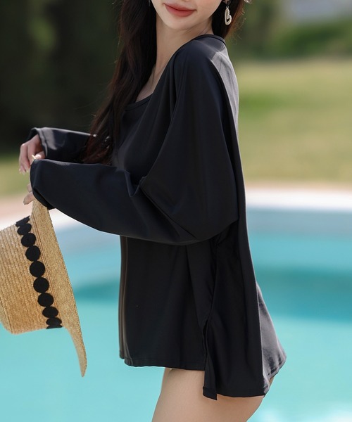 TeddyShop（テディショップ）の「【UVカット率 99.9％以上】レディース水着 長袖ラウンドネックドロップショルダーラッシュガード 体型カバー（水着・レディース・ブラック/ブラウン/モカ/グリーン/ホワイト・LL/S/M/L）」の8枚目の写真