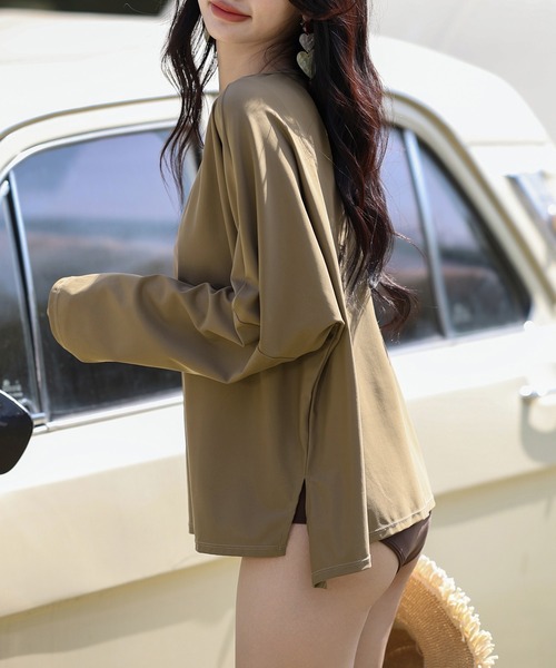 TeddyShop（テディショップ）の「【UVカット率 99.9％以上】レディース水着 長袖ラウンドネックドロップショルダーラッシュガード 体型カバー（水着・レディース・ブラック/ブラウン/モカ/グリーン/ホワイト・LL/S/M/L）」の14枚目の写真