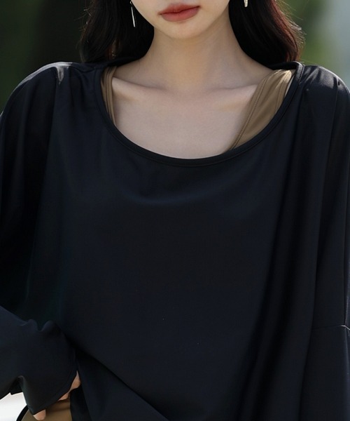 TeddyShop（テディショップ）の「【UVカット率 99.9％以上】レディース水着 長袖ラウンドネックドロップショルダーラッシュガード 体型カバー（水着・レディース・ブラック/ブラウン/モカ/グリーン/ホワイト・LL/S/M/L）」の16枚目の写真