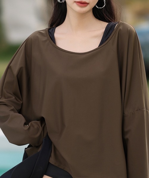 TeddyShop（テディショップ）の「【UVカット率 99.9％以上】レディース水着 長袖ラウンドネックドロップショルダーラッシュガード 体型カバー（水着・レディース・ブラック/ブラウン/モカ/グリーン/ホワイト・LL/S/M/L）」の17枚目の写真