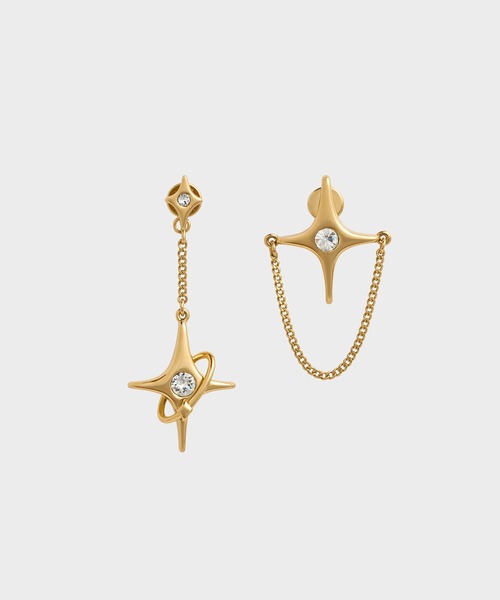 CHARLES & KEITH（チャールズ & キース）の「スタークリスタル ミスマッチドロップピアス（ピアス（両耳用）・レディース・ゴールド/ゴールド系その他/シルバー・FREE）」の2枚目の写真