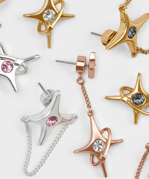 CHARLES & KEITH（チャールズ & キース）の「スタークリスタル ミスマッチドロップピアス（ピアス（両耳用）・レディース・ゴールド/ゴールド系その他/シルバー・FREE）」の7枚目の写真
