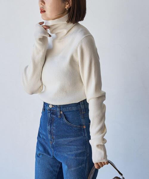 coen（コーエン）の「タートルネックリブニット（ニット/セーター・レディース・ブラック/オフホワイト/グレー・M/L）」の2枚目の写真