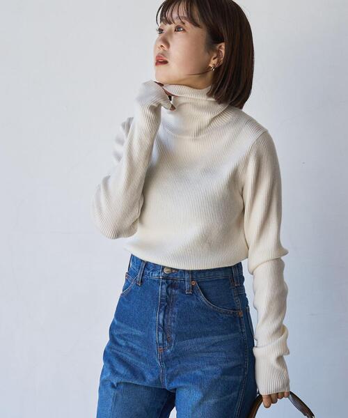 coen（コーエン）の「タートルネックリブニット（ニット/セーター・レディース・ブラック/オフホワイト/グレー・M/L）」の4枚目の写真