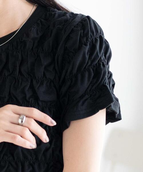 WEGO（ウィゴー）の「WEGO/シャーリングトップス（Tシャツ/カットソー・レディース・ブラック/オフホワイト・FREE）」の6枚目の写真