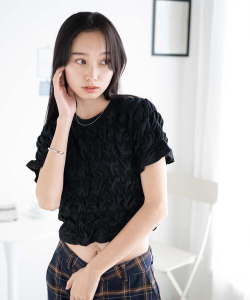 WEGO（ウィゴー）の「WEGO/シャーリングトップス（Tシャツ/カットソー・レディース・ブラック/オフホワイト・FREE）」の10枚目の写真