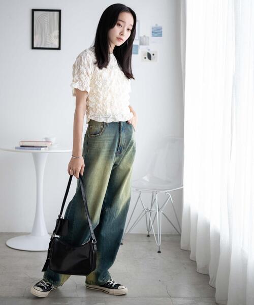 WEGO（ウィゴー）の「WEGO/シャーリングトップス（Tシャツ/カットソー・レディース・ブラック/オフホワイト・FREE）」の8枚目の写真