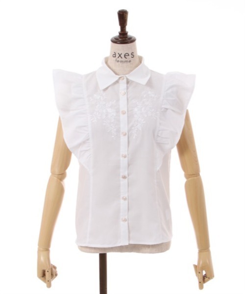 axes femme（アクシーズファム）の「刺繍入ボリュームフリルブラウス（シャツ/ブラウス・レディース・ブラック/ホワイト/サックスブルー・FREE）」の5枚目の写真
