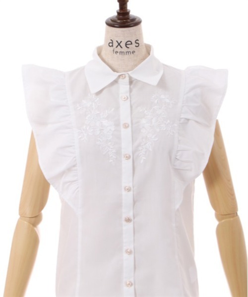 axes femme（アクシーズファム）の「刺繍入ボリュームフリルブラウス（シャツ/ブラウス・レディース・ブラック/ホワイト/サックスブルー・FREE）」の8枚目の写真