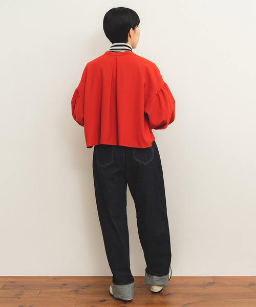 Dot＆Stripes CHILD WOMAN（ドットアンドストライプス　チャイルドウーマン）の「バックサテンジョーゼット パフスリーブ ボレロジャケット（その他アウター・レディース・レッド/ブラック・FREE）」の8枚目の写真