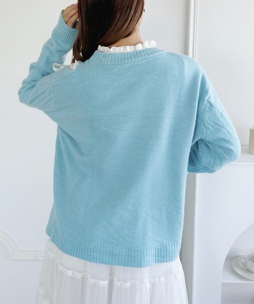 セール】メニーリボンフロントスリットニットトップス（ニット