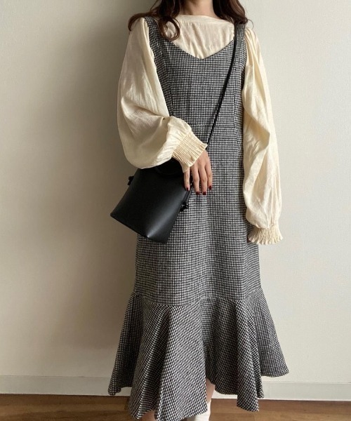 美品✨23区　ハウンドトゥースサキソニーワンピース　マーメイド　千鳥柄　M 美品✨23区 ハウンドトゥースサキソニーワンピース マーメイド