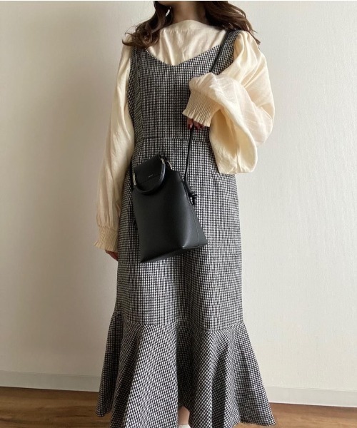 美品✨23区　ハウンドトゥースサキソニーワンピース　マーメイド　千鳥柄　M セール】千鳥柄マーメイドキャミワンピース（ワンピース）｜ad