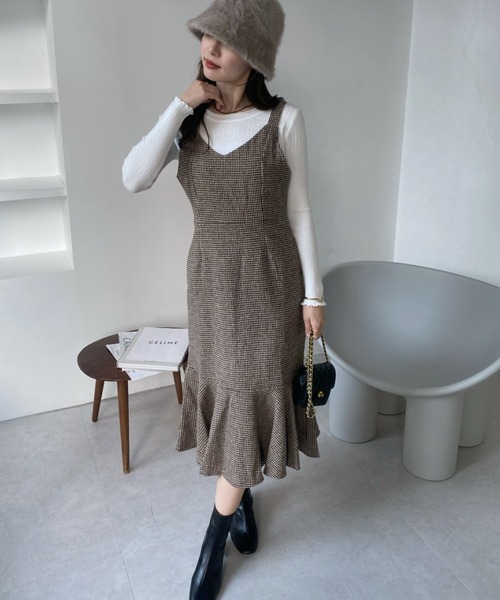【新品】MaxMara☆千鳥柄ワンピース 春秋新作 全2色 千鳥柄タイトロングワンピース[品番