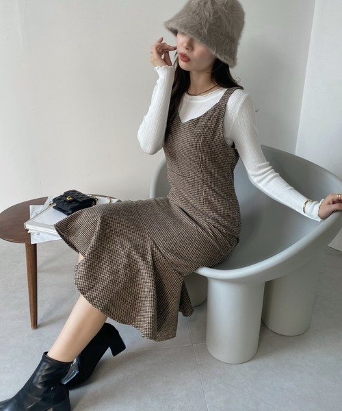 美品✨23区　ハウンドトゥースサキソニーワンピース　マーメイド　千鳥柄　M 美品】23区ハウンドトゥースサキソニーワンピース マーメイド