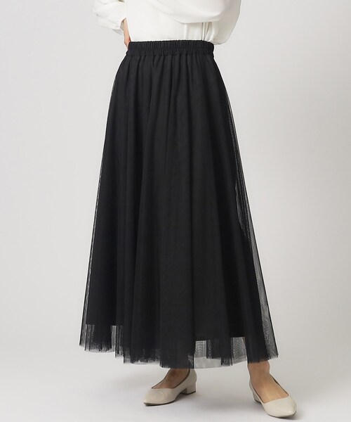 SHOO・LA・RUE（シューラルー）の「◆【デイリー/セレモニーにも】チュール ボリューム ロングスカート【CIRCRIC】（スカート・レディース・ブラック系3/ベージュ系その他7/グレー系その他・00）」の2枚目の写真