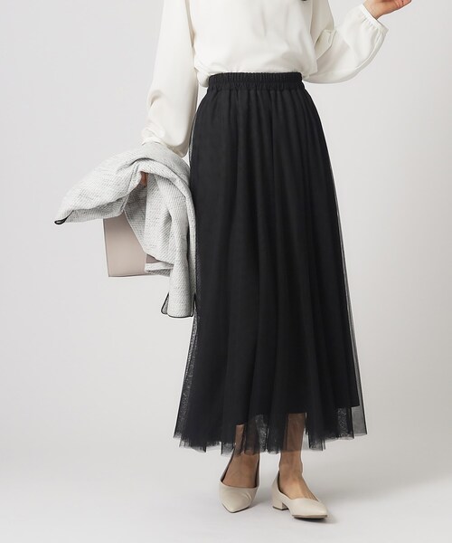 SHOO・LA・RUE（シューラルー）の「◆【デイリー/セレモニーにも】チュール ボリューム ロングスカート【CIRCRIC】（スカート・レディース・ブラック系3/ベージュ系その他7/グレー系その他・00）」の4枚目の写真