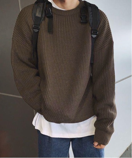 NOWLE（ノウル）の「【NOWLE】クルーネック プルオーバー ニット（ニット/セーター・メンズ・ダークブラウン/ブルー/カーキ/オレンジ/ブラック・X-LARGE/LARGE/MEDIUM）」の3枚目の写真