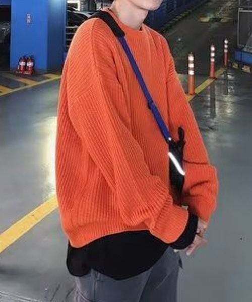 NOWLE（ノウル）の「【NOWLE】クルーネック プルオーバー ニット（ニット/セーター・メンズ・ダークブラウン/ブルー/カーキ/オレンジ/ブラック・X-LARGE/LARGE/MEDIUM）」の5枚目の写真