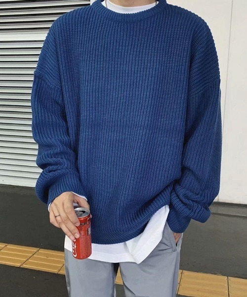 NOWLE（ノウル）の「【NOWLE】クルーネック プルオーバー ニット（ニット/セーター・メンズ・ダークブラウン/ブルー/カーキ/オレンジ/ブラック・X-LARGE/LARGE/MEDIUM）」の4枚目の写真