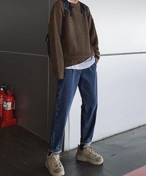 NOWLE（ノウル）の「【NOWLE】クルーネック プルオーバー ニット（ニット/セーター・メンズ・ダークブラウン/ブルー/カーキ/オレンジ/ブラック・X-LARGE/LARGE/MEDIUM）」の8枚目の写真