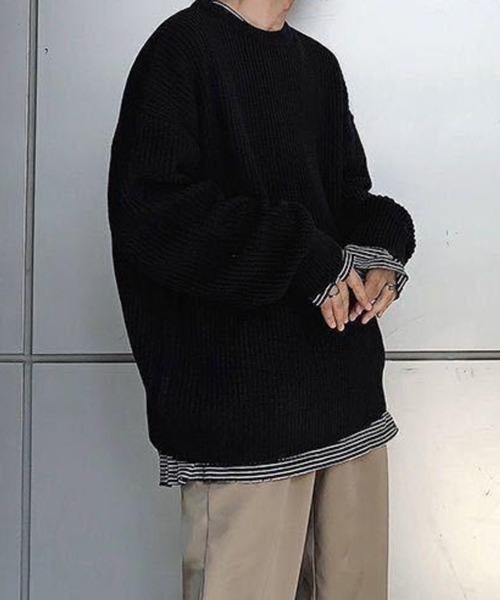 NOWLE（ノウル）の「【NOWLE】クルーネック プルオーバー ニット（ニット/セーター・メンズ・ダークブラウン/ブルー/カーキ/オレンジ/ブラック・X-LARGE/LARGE/MEDIUM）」の6枚目の写真