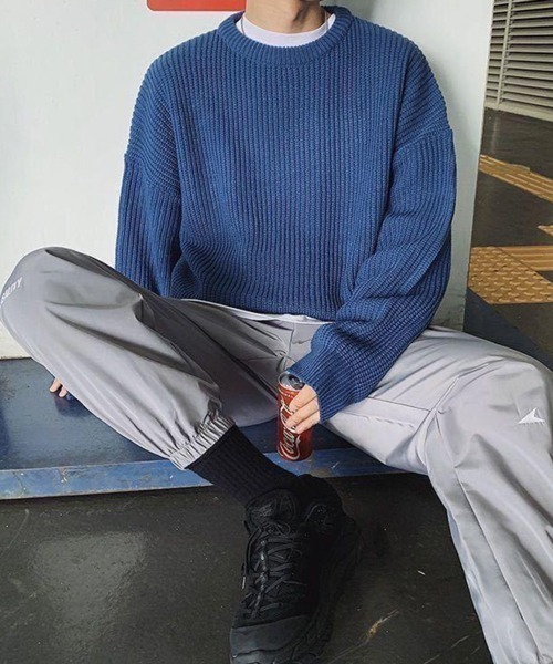 NOWLE（ノウル）の「【NOWLE】クルーネック プルオーバー ニット（ニット/セーター・メンズ・ダークブラウン/ブルー/カーキ/オレンジ/ブラック・X-LARGE/LARGE/MEDIUM）」の10枚目の写真