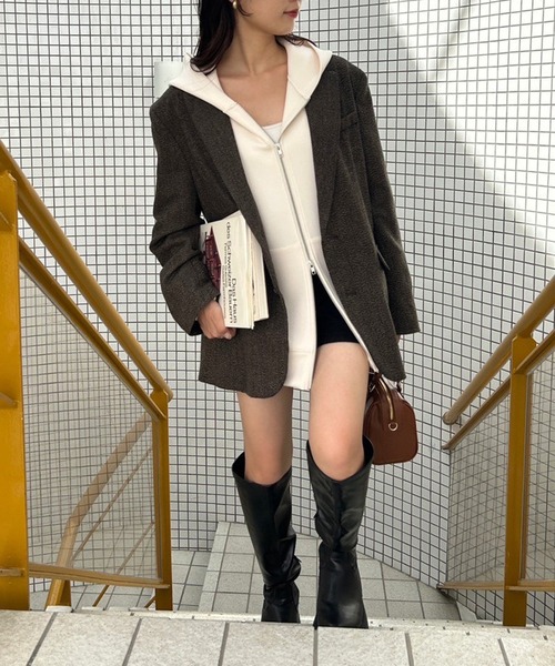 one after another NICE CLAUP(ワンアフターアナザーナイスクラップ)の「オーバーサイズダブルジップパーカー(パーカー・レディース・グレー/チャコールグレー/アイボリー・FREE)」の7枚目の写真