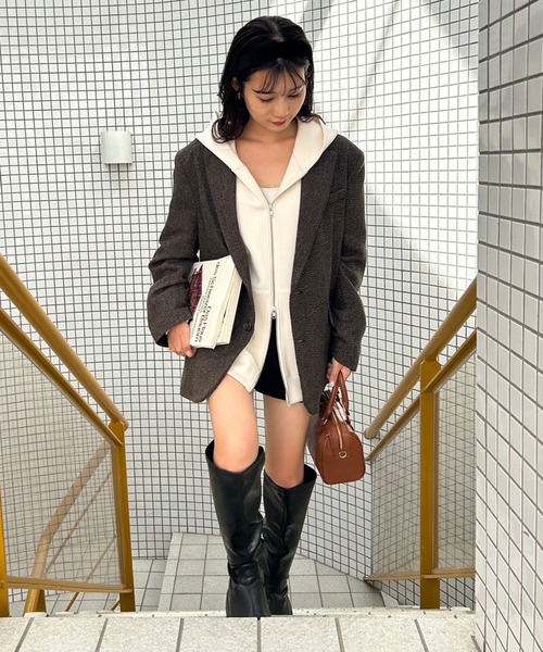 one after another NICE CLAUP(ワンアフターアナザーナイスクラップ)の「オーバーサイズダブルジップパーカー(パーカー・レディース・グレー/チャコールグレー/アイボリー・FREE)」の9枚目の写真