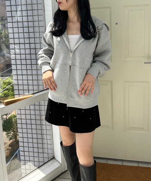 one after another NICE CLAUP(ワンアフターアナザーナイスクラップ)の「オーバーサイズダブルジップパーカー(パーカー・レディース・グレー/チャコールグレー/アイボリー・FREE)」の12枚目の写真