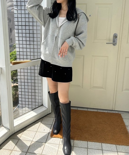 one after another NICE CLAUP(ワンアフターアナザーナイスクラップ)の「オーバーサイズダブルジップパーカー(パーカー・レディース・グレー/チャコールグレー/アイボリー・FREE)」の13枚目の写真