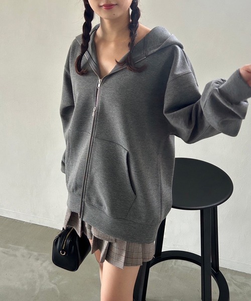 one after another NICE CLAUP(ワンアフターアナザーナイスクラップ)の「オーバーサイズダブルジップパーカー(パーカー・レディース・グレー/チャコールグレー/アイボリー・FREE)」の17枚目の写真