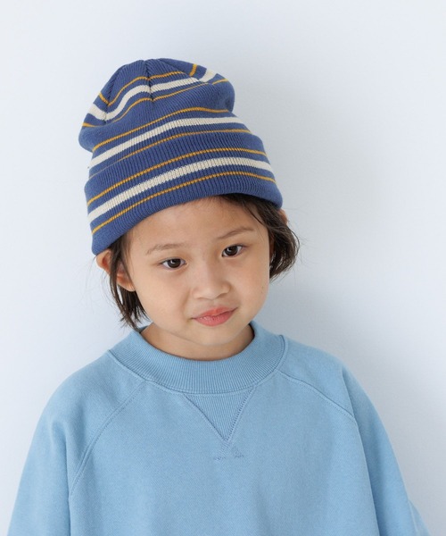 LOWRYS FARM（ローリーズファーム）の「マルチボーダーニットワッチ　 983929（ニットキャップ/ビーニー・キッズ・アイボリー/ブルー/グリーン・FREE）」の3枚目の写真