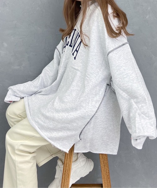 Nana(ナナ)の「カレッジロゴカットオフプルオーバー(Tシャツ/カットソー・レディース・グレー/ブラック・FREE)」の1枚目の写真